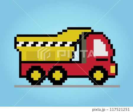 8 bit Pixel truck. Car pixels in Vector illustration for game asset or cross stitch pattern. 117521251