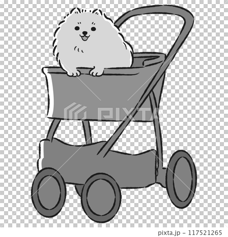 Hand-drawn illustration of a pet cart with a dog 117521265