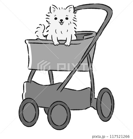 犬が乗ったペットカートの手描きイラスト 117521266