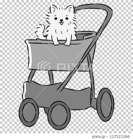 犬が乗ったペットカートの手描きイラスト 117521266