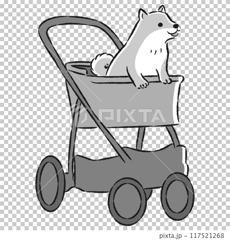 犬が乗ったペットカートの手描きイラスト 117521268