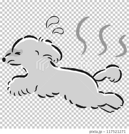 Illustration of a dog with a troubled expression due to the heat 117521271