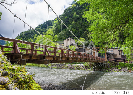《さわやか上高地》新緑が美しい初夏の河童橋 117521358