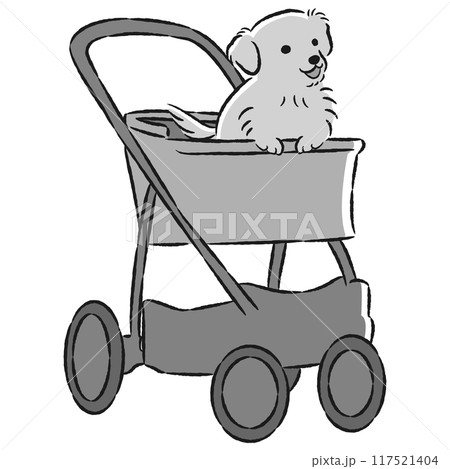 犬が乗ったペットカートの手描きイラスト 犬が乗ったペットカートの手描きイラスト 117521404