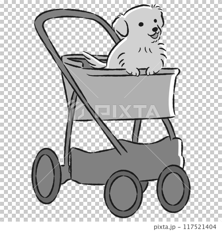 手繪插圖的寵物車,上面有一隻狗 手繪插圖的寵物車,上面有一隻狗 117521404
