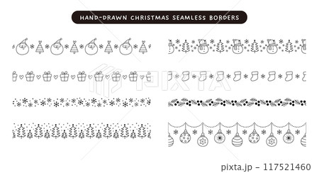 かわいいクリスマスのシームレスなボーダーセット かわいいクリスマスのシームレスなボーダーセット 117521460