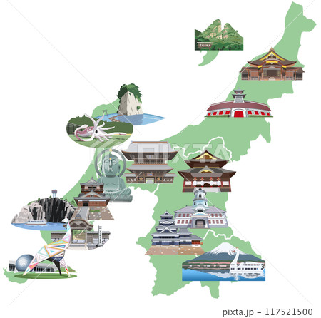 北陸甲信越観光地イラストマップ 北陸甲信越観光地イラストマップ 117521500