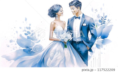 結婚,ウエディング,新郎新婦の水彩画のイラスト,Generative AI,AI画像 117522209