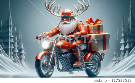オートバイに乗ってプレゼントを配るサンタクロース,Generative AI,AI画像 117522515