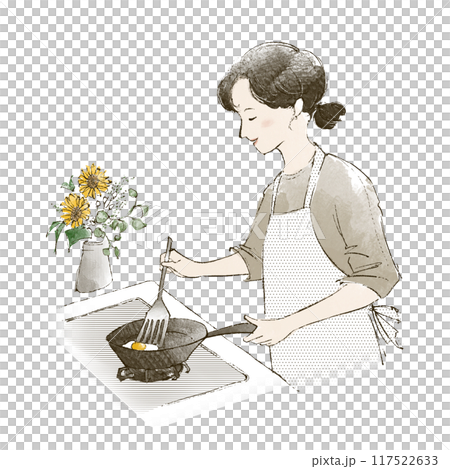 料理をするエプロン姿の女性 117522633