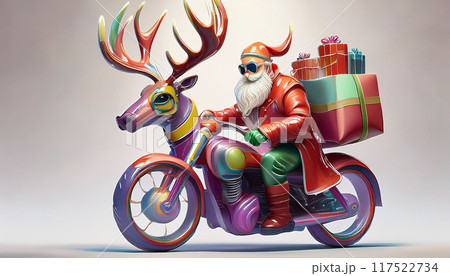 オートバイに乗ってプレゼントを配るサンタクロース,Generative AI,AI画像 オートバイに乗ってプレゼントを配るサンタクロース,Generative AI,AI画像 117522734