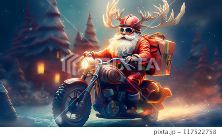 オートバイに乗ってプレゼントを配るサンタクロース,Generative AI,AI画像 オートバイに乗ってプレゼントを配るサンタクロース,Generative AI,AI画像 117522758