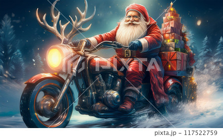 オートバイに乗ってプレゼントを配るサンタクロース,Generative AI,AI画像 オートバイに乗ってプレゼントを配るサンタクロース,Generative AI,AI画像 117522759