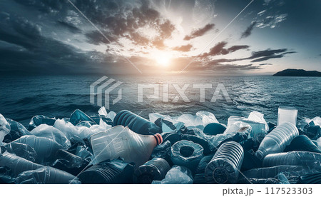 海のプラスチック汚染,プラスチック廃棄による環境汚染,Generative AI,AI画像 海のプラスチック汚染,プラスチック廃棄による環境汚染,Generative AI,AI画像 117523303