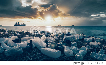 海のプラスチック汚染,プラスチック廃棄による環境汚染,Generative AI,AI画像 海のプラスチック汚染,プラスチック廃棄による環境汚染,Generative AI,AI画像 117523304