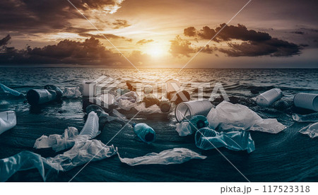 海のプラスチック汚染,プラスチック廃棄による環境汚染,Generative AI,AI画像 海のプラスチック汚染,プラスチック廃棄による環境汚染,Generative AI,AI画像 117523318