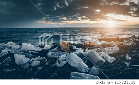 海のプラスチック汚染,プラスチック廃棄による環境汚染,Generative AI,AI画像 117523319