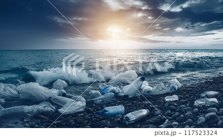 海のプラスチック汚染,プラスチック廃棄による環境汚染,Generative AI,AI画像 117523324