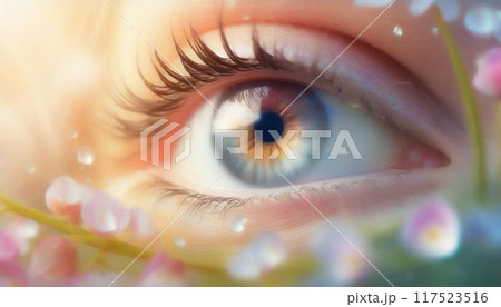 目から溢れる涙、クローズアップ,Generative AI AI画像 117523516