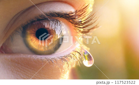 目から溢れる涙、クローズアップ,Generative AI AI画像 117523522