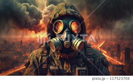 ガスマスク,終末的イメージ,Generative AI,AI画像 117523708