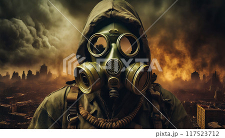 ガスマスク,終末的イメージ,Generative AI,AI画像 117523712