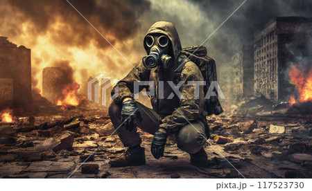 ガスマスク,終末的イメージ,Generative AI,AI画像 117523730