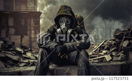 ガスマスク,終末的イメージ,Generative AI,AI画像 117523751