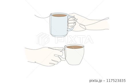 コーヒーカップを持つ手のイラスト　一筆書き 117523835