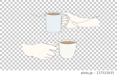 コーヒーカップを持つ手のイラスト　一筆書き 117523835