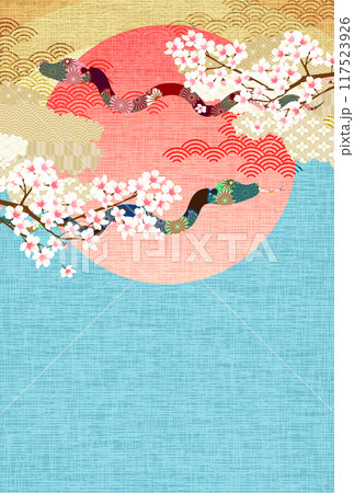 巳　年賀状　桜　背景	 117523926