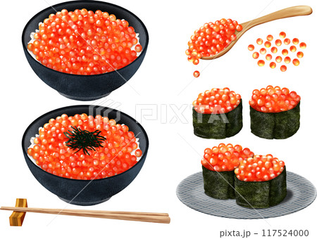 いくら丼といくら軍艦　和食　寿司 117524000