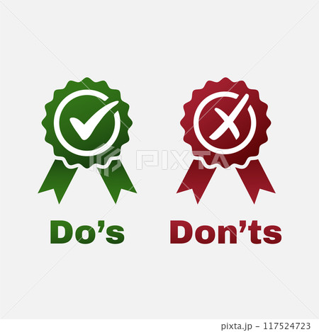 Do's and Don'ts good and bad icon check negative positive list true wrong like anf fail logo 117524723