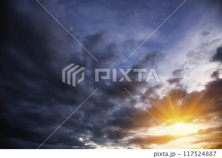 Banner Dramatic dark storm clouds black sky background. Dark thunderstorm clouds rainny season. Panorama Meteorology danger windstorm disasters climate. Dark cloudscape storm cloud with copy space. Banner Dramatic dark storm clouds black sky background. Dark thunderstorm clouds rainny season. Panorama Meteorology danger windstorm disasters climate. Dark cloudscape storm cloud with copy space. 117524887