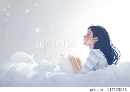 考え事をして眠れない女性 117525028