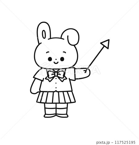 指し棒を持った制服姿のウサギ・線画 117525195