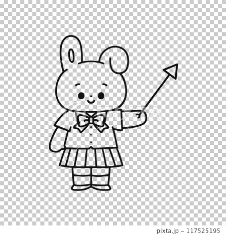 指し棒を持った制服姿のウサギ・線画 117525195