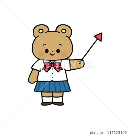 指し棒を持った制服姿のクマ 117525196
