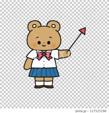 指し棒を持った制服姿のクマ 117525196
