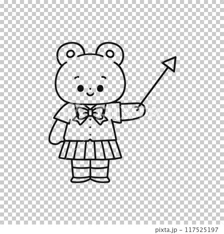 指し棒を持った制服姿のクマ・線画 117525197