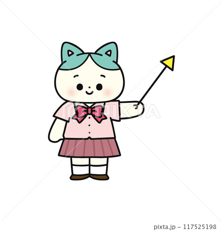 指し棒を持った制服姿の猫 117525198