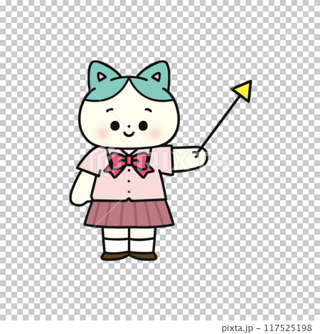 指し棒を持った制服姿の猫 117525198