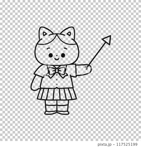 Cat in uniform holding a pointer stick - line drawing 117525199