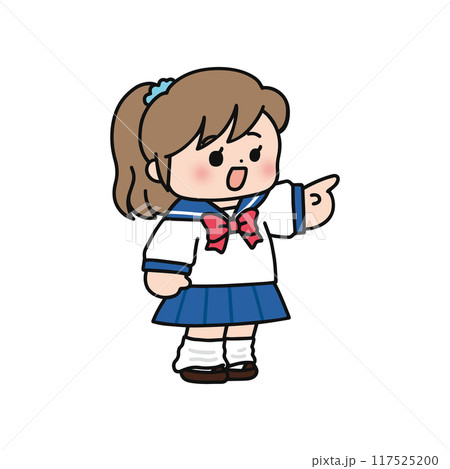 指差ししている制服姿の女の子 117525200