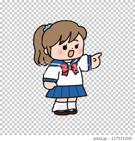 指差ししている制服姿の女の子 117525200