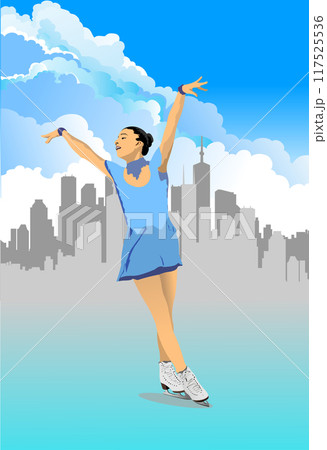 Figure skating colored silhouette. Vector 3d hand drawn illustration 117525536