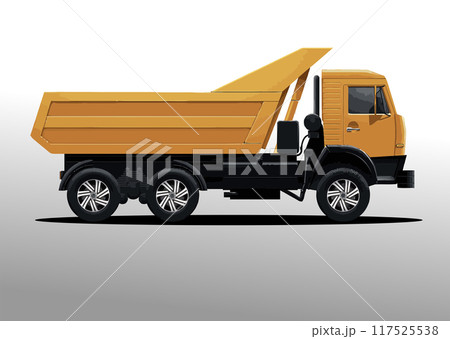Orange Dump Truck on the road. Vector color hand drawn illustration 117525538