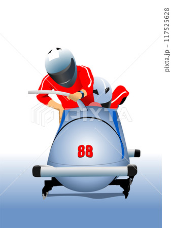 Two men team bobsleigh. 3d vector color hand drawn illustration 117525628
