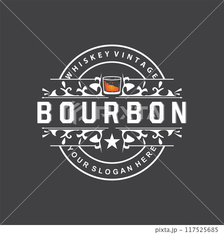 Whiskey Logo, Drink Label Design With Old Retro Vintage Ornament Illustration Premium Template Whiskey Logo, Drink Label Design With Old Retro Vintage Ornament Illustration Premium Template 117525685