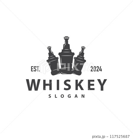 Whiskey Logo, Drink Label Design With Old Retro Vintage Ornament Illustration Premium Template 117525687